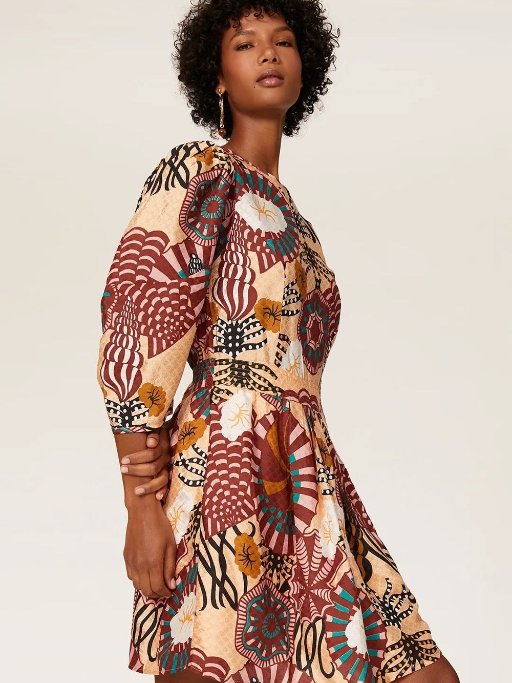 Scotch & Soda Multicolor Floral Print Dress - Maroon, Teal, Mustard, Cream